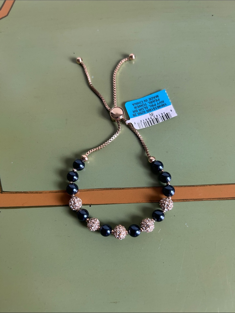 Charter Club Gold-Tone Bracelet with Black Beads and Crystal-Pavé Spheres